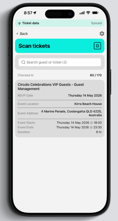 Circolo mobile ticket scanning and event check-in screen