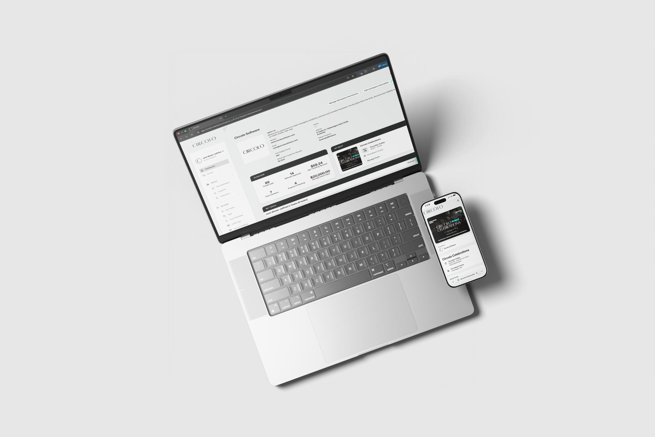 Circolo event experience shown across desktop and mobile devices