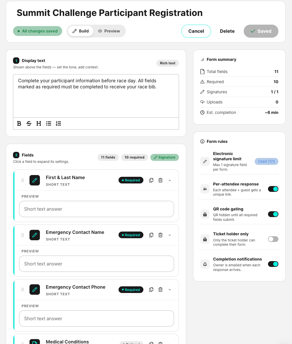 Circolo Dynamic Form builder for participant registration